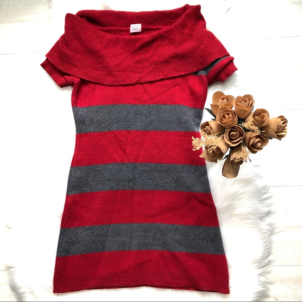Hera USA Foldover Off the Shoulder Striped Sweater Dress S
